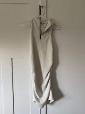 Sleeveless Cream Zip-Front Midi Dress